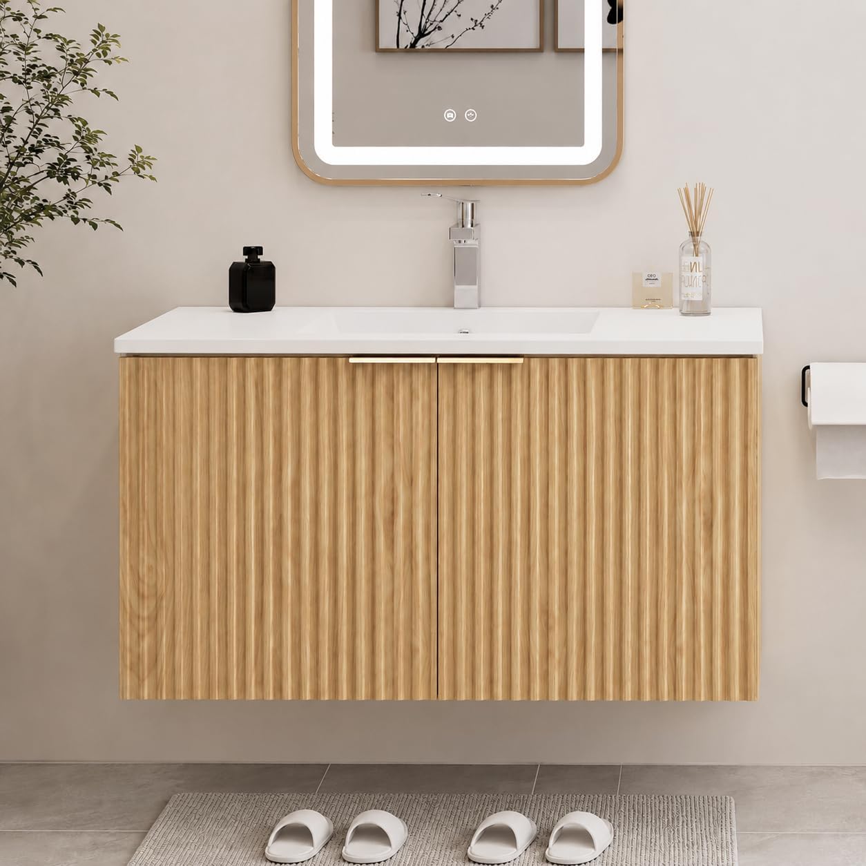 Home And Bathroom - Modern Yüzer Banyo Dolabı Dalgalı Dokulu