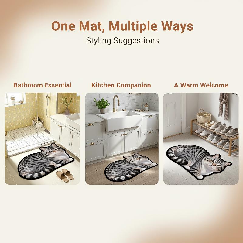 Home Bathroom Ideas - Diatomit Banyo Paspası Güzel Kedi Baskılı