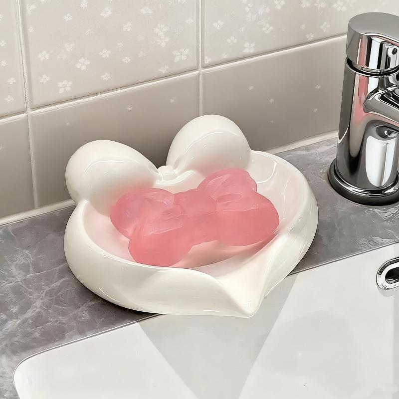 Home Bathroom Sink - Sevimli Fiyonklu Kalp Şeklinde Seramik Sabunluk,