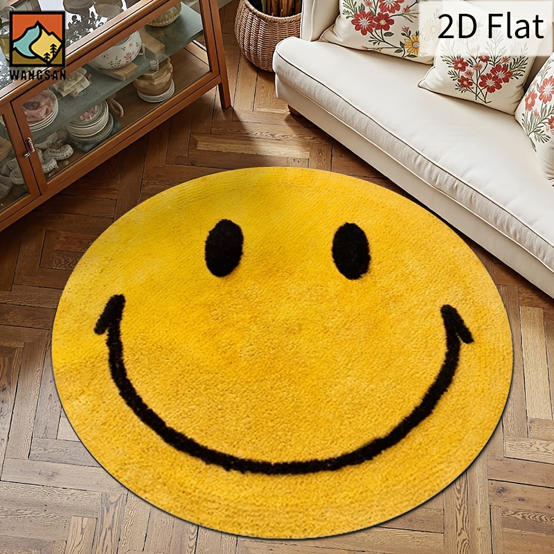 Home Bathroom Rugs - 2D Yuvarlak Flanel Halı Gülen Yüz