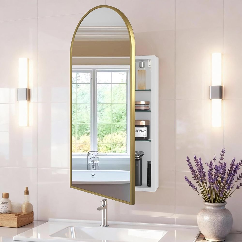 Home Bathroom Mirror - Lüks Kavisli Altın Kaplama Banyo Ecza