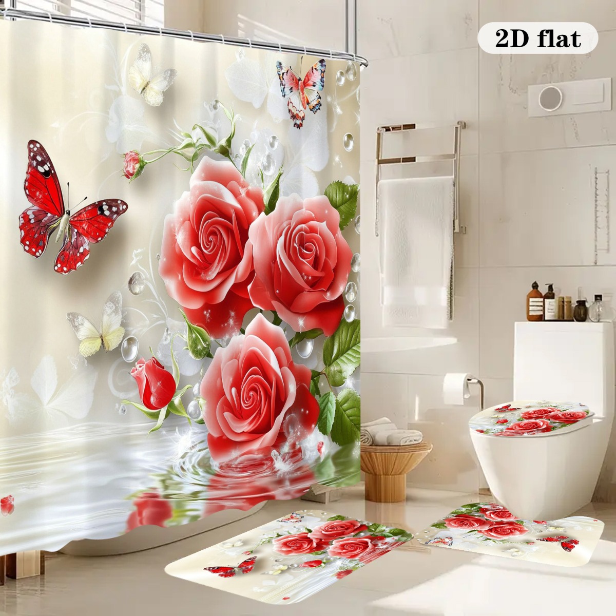 Home Bathroom With Two Toilets - 2D Düz, 2D Düz 4 Parçalı